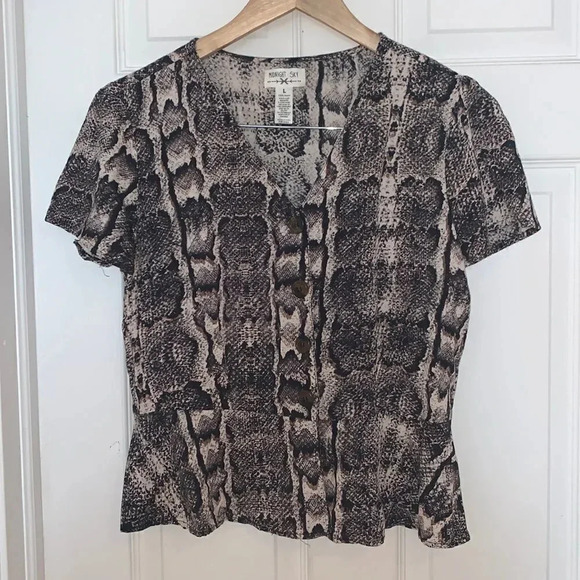 Midnight sky snakeskin print button up top - Picture 1 of 4